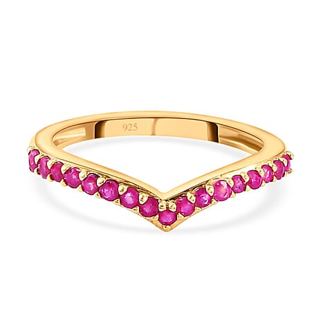 African Ruby (FF) Wishbone Ring in 14K Gold Overlay Sterling Silver