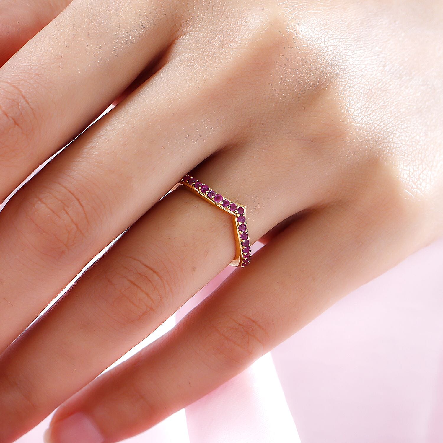 African Ruby (FF) Wishbone Ring in 14K Gold Overlay Sterling Silver