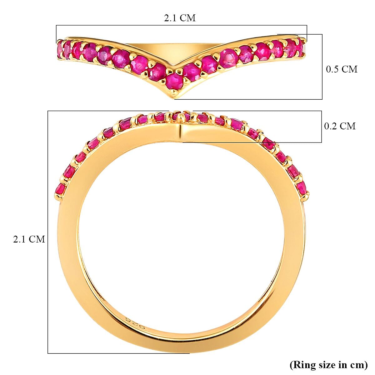 African Ruby (FF) Wishbone Ring in 14K Gold Overlay Sterling Silver