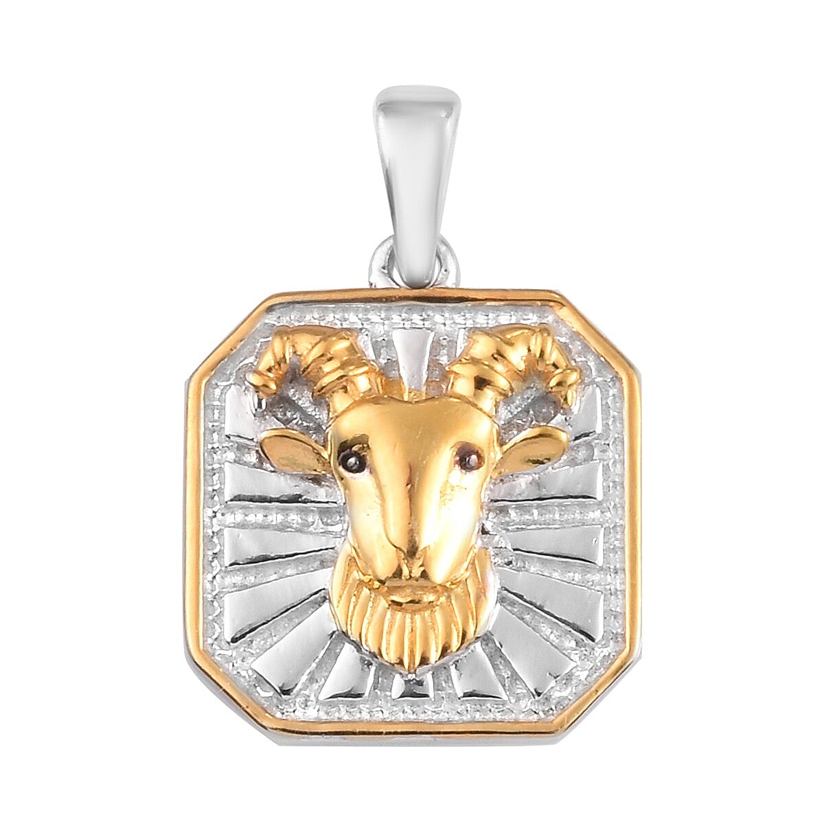 Red Garnet Capricorn Pendant in Yellow Gold and Platinum Overlay Sterling Silver