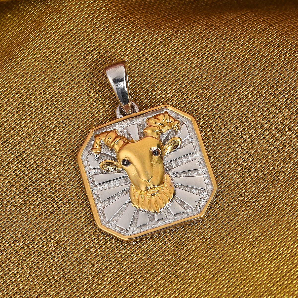 Red Garnet Capricorn Pendant in Yellow Gold and Platinum Overlay Sterling Silver