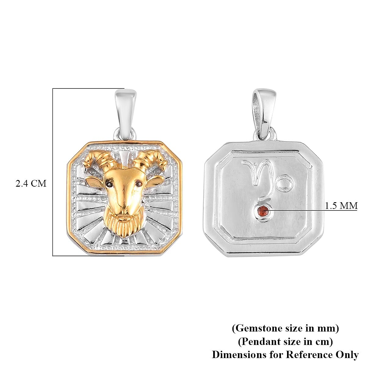 Red Garnet Capricorn Pendant in Yellow Gold and Platinum Overlay Sterling Silver