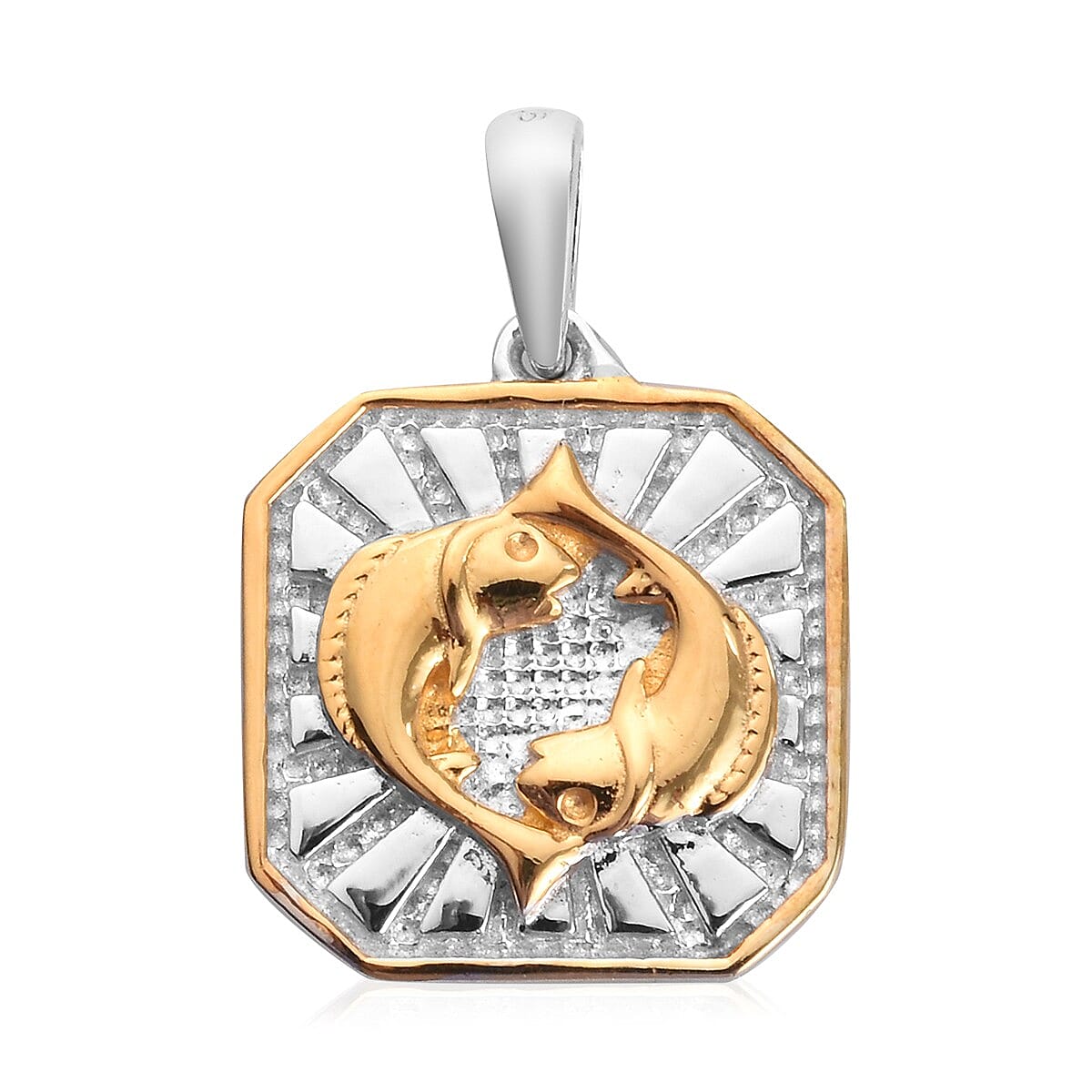 Aquamarine Pisces Zodiac Pendant in Yellow Gold and Platinum Overlay Sterling Silver
