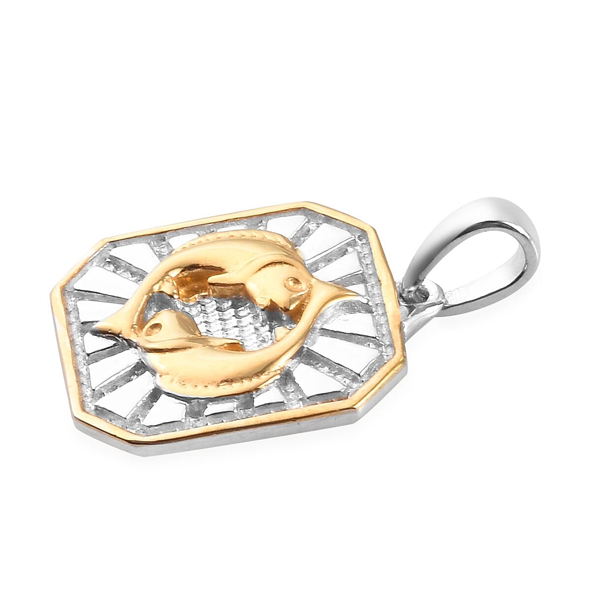 Aquamarine Pisces Zodiac Pendant in Yellow Gold and Platinum Overlay Sterling Silver