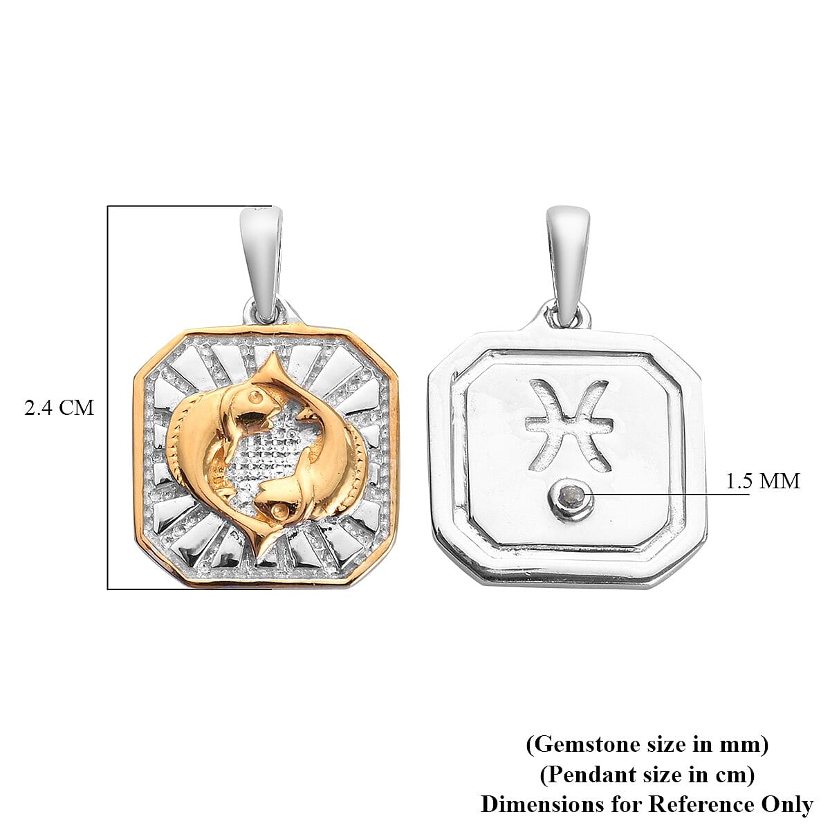 Aquamarine Pisces Zodiac Pendant in Yellow Gold and Platinum Overlay Sterling Silver