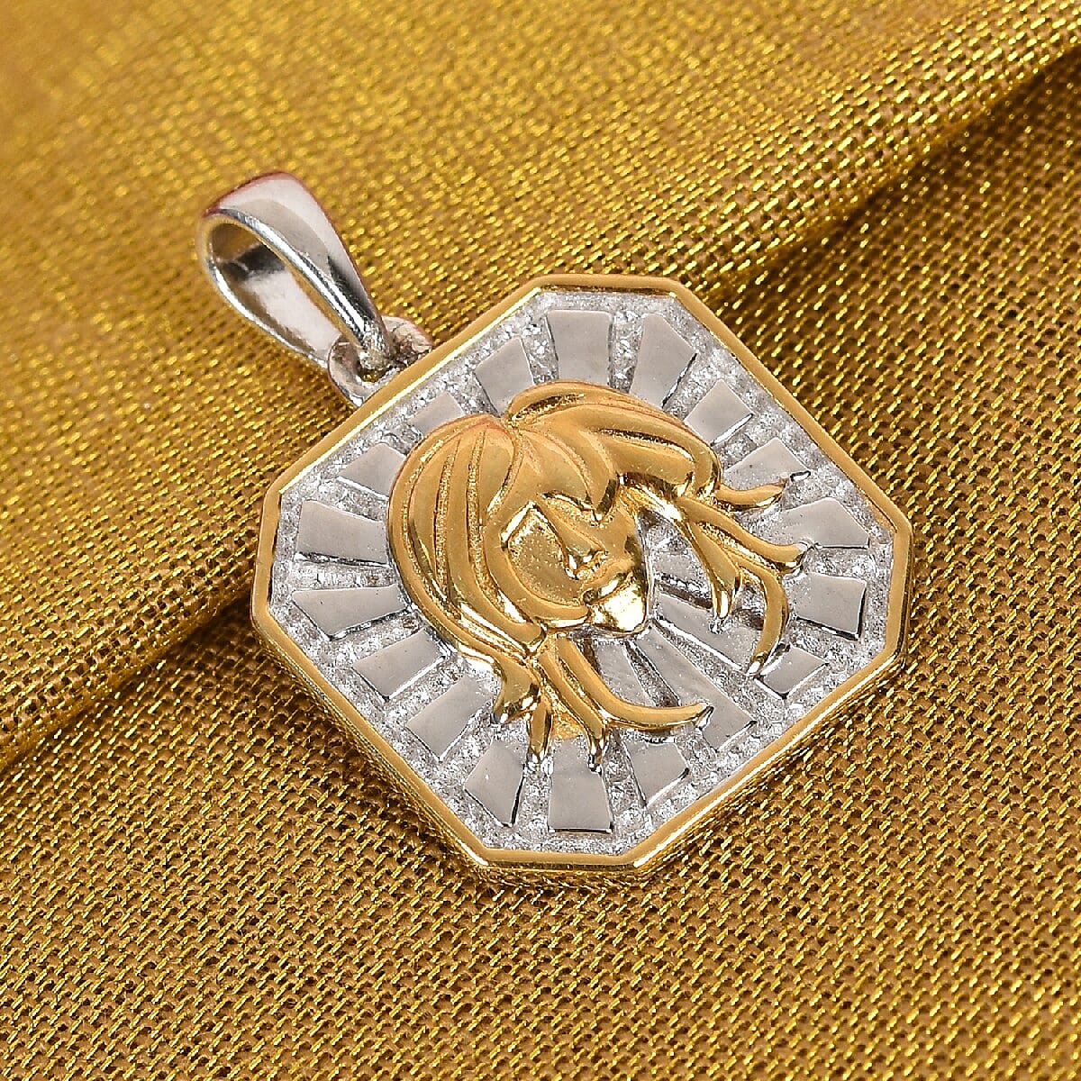Blue Sapphire Gemini Zodiac Pendant in Yellow Gold and Platinum Overlay Sterling Silver