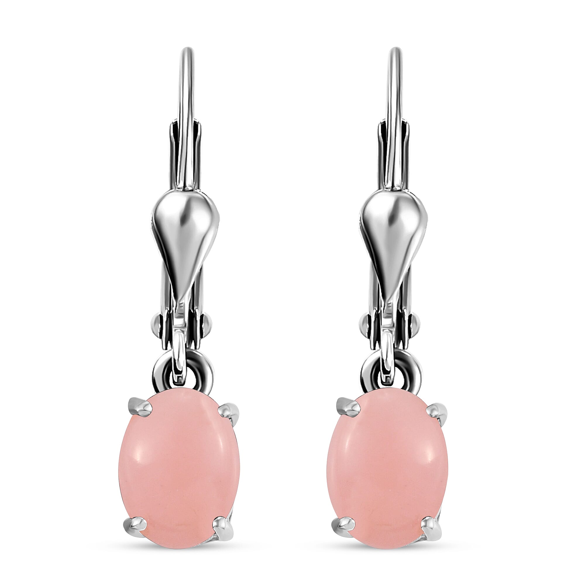 Peruvian Pink Opal Lever Back Earrings in Sterling Silver 1.34 Ct.