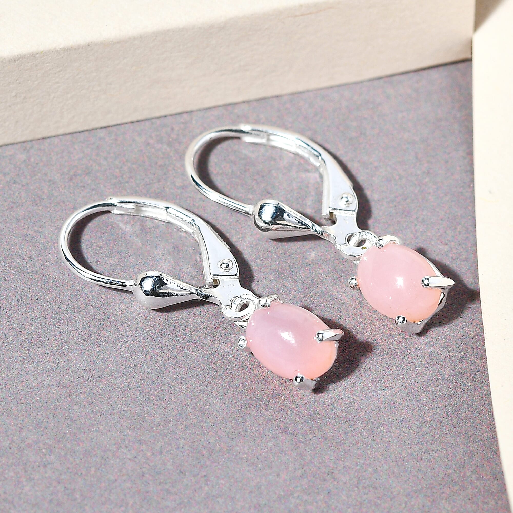 Peruvian Pink Opal Lever Back Earrings in Sterling Silver 1.34 Ct.