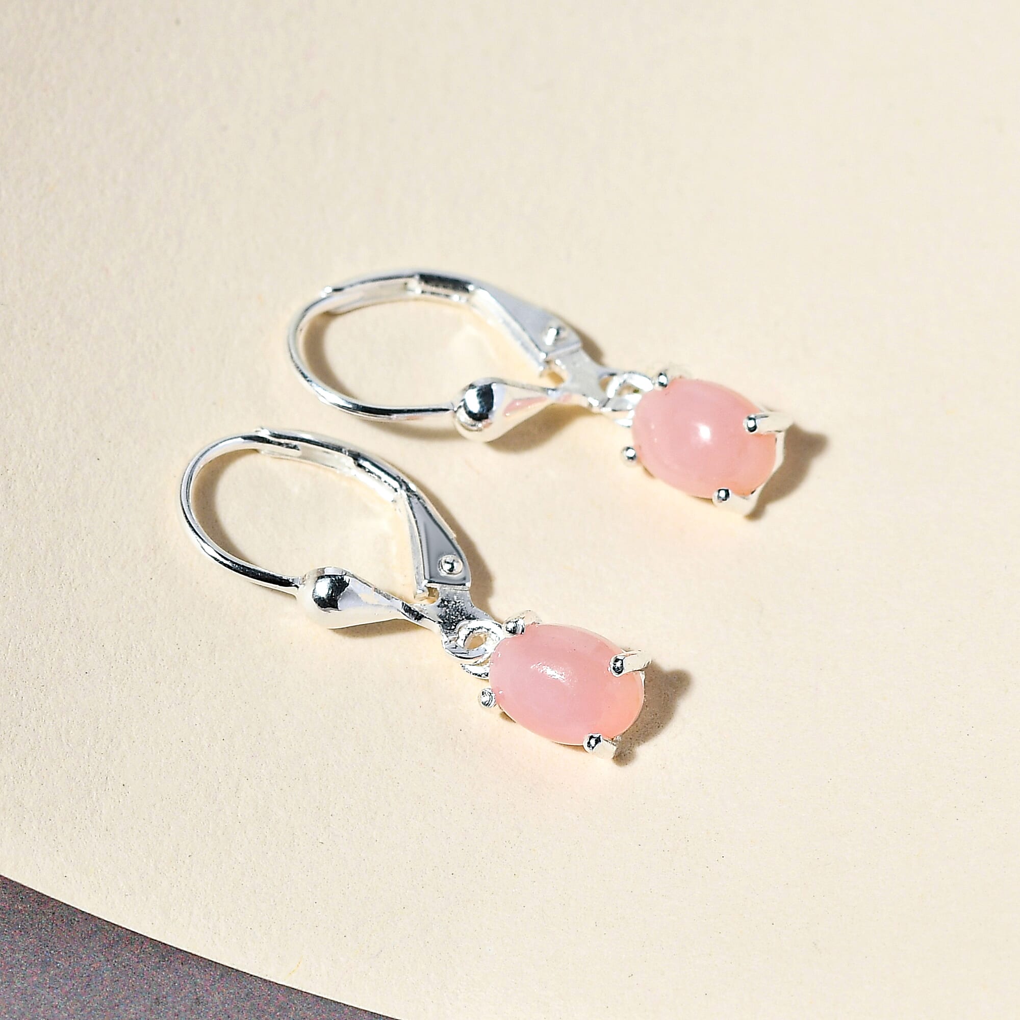 Peruvian Pink Opal Lever Back Earrings in Sterling Silver 1.34 Ct.