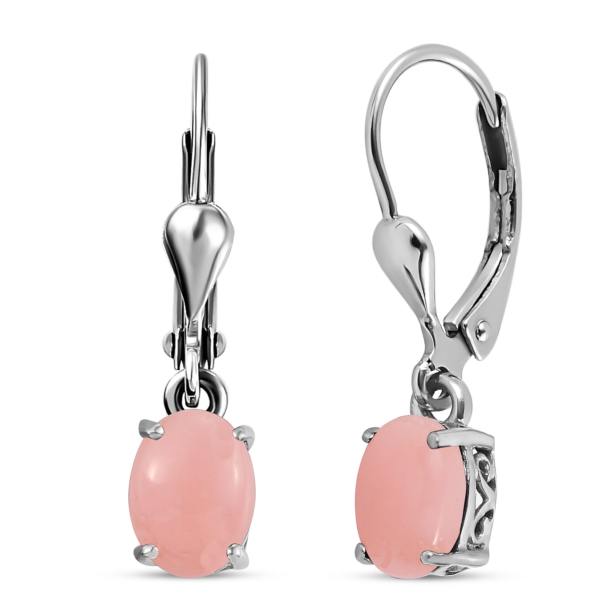 Peruvian Pink Opal Lever Back Earrings in Sterling Silver 1.34 Ct.