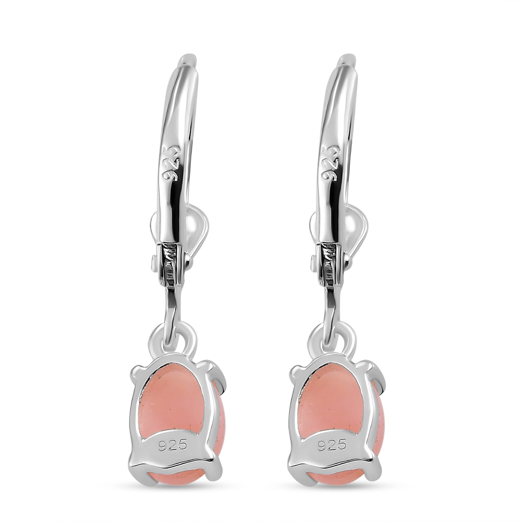 Peruvian Pink Opal Lever Back Earrings in Sterling Silver 1.34 Ct.