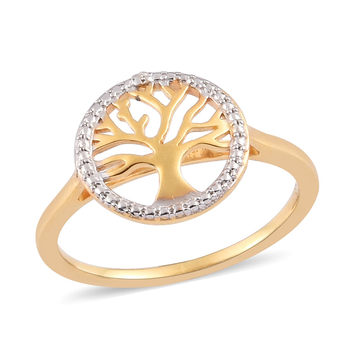 Diamond Tree of Life Ring in 14K Gold Overlay Sterling Silver