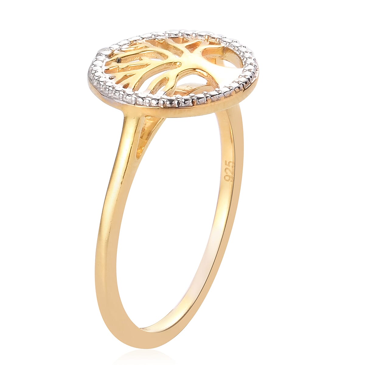 Diamond Tree of Life Ring in 14K Gold Overlay Sterling Silver
