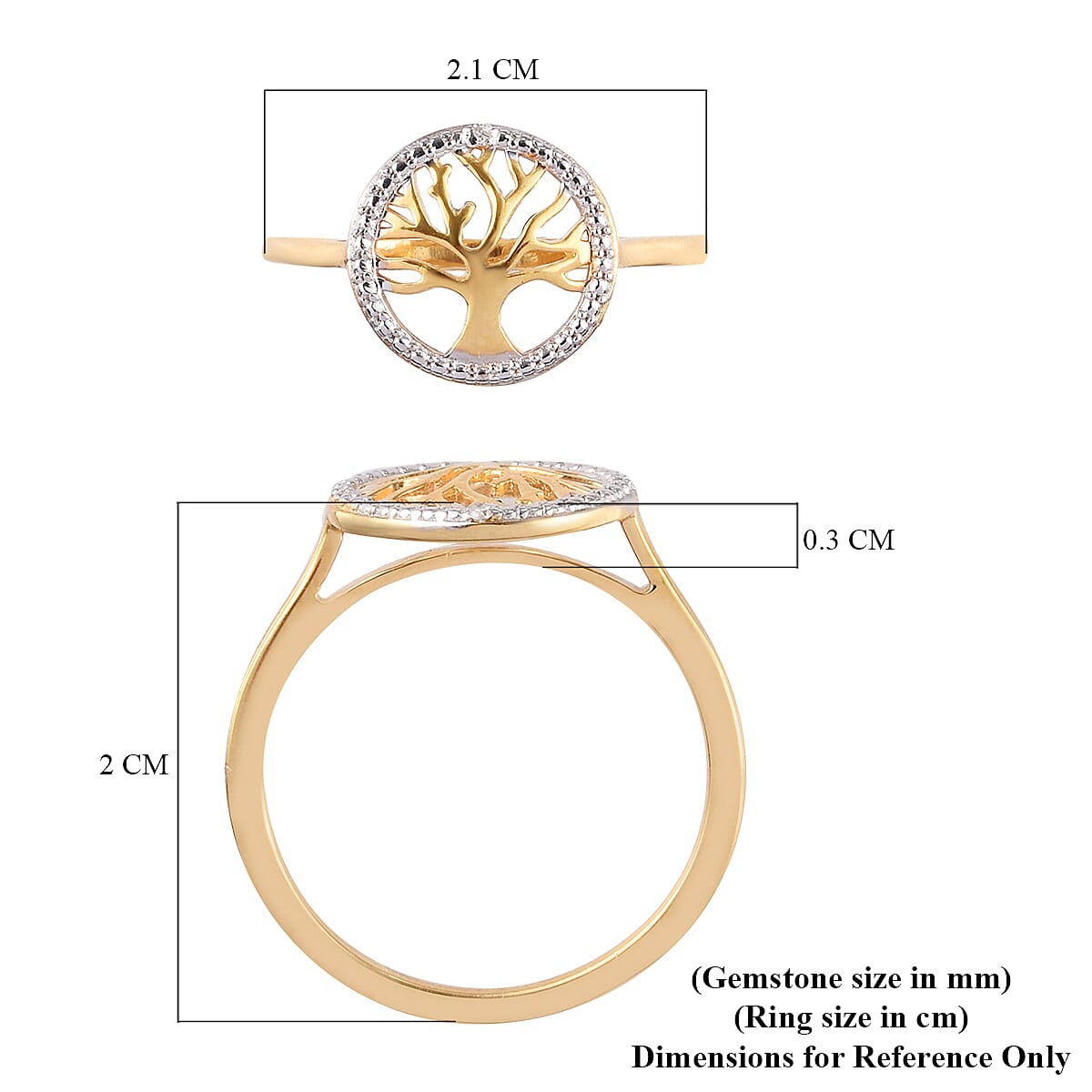 Diamond Tree of Life Ring in 14K Gold Overlay Sterling Silver