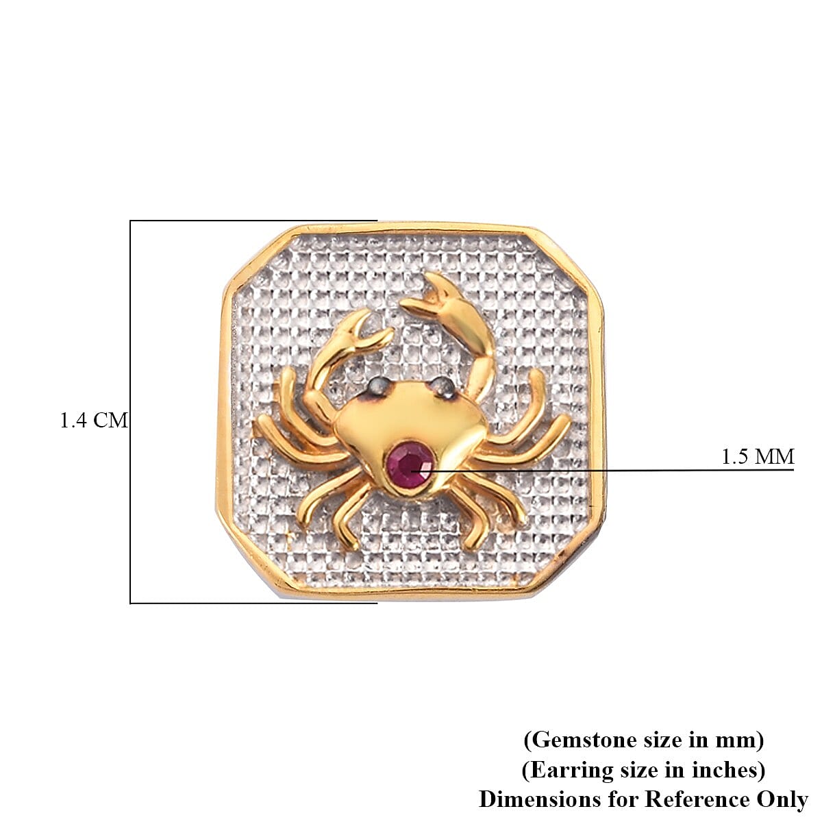 African Ruby (FF) Cancer  Zodiac Stud Earrings (with Push Back) in Yellow Gold and Platinum Overlay Sterling Silver