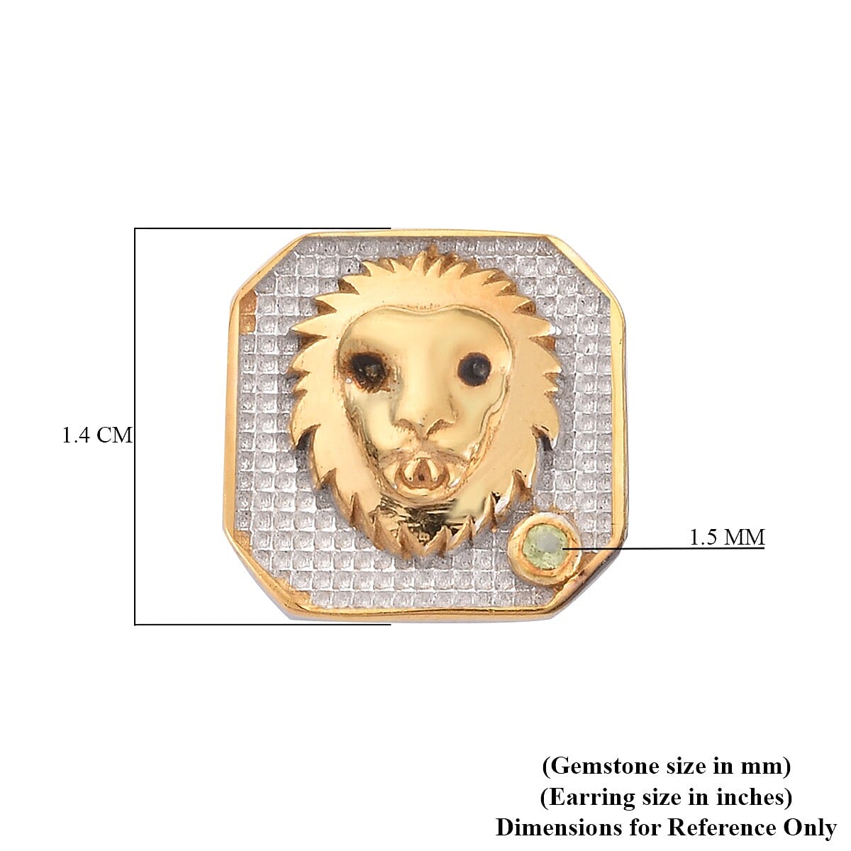 Hebei Peridot Leo Zodiac Stud Earrings (with Push Back) in Yellow Gold and Platinum Overlay Sterling Silver