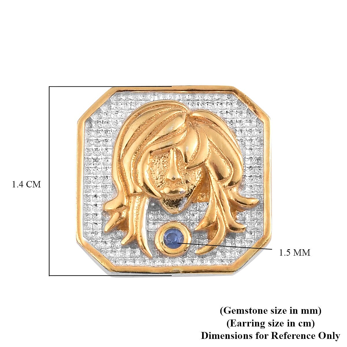 Fissure Filled Blue Sapphire Virgo Zodiac Earrings (with Push Back) in Platinum and Yellow Gold Overlay Sterling Silver