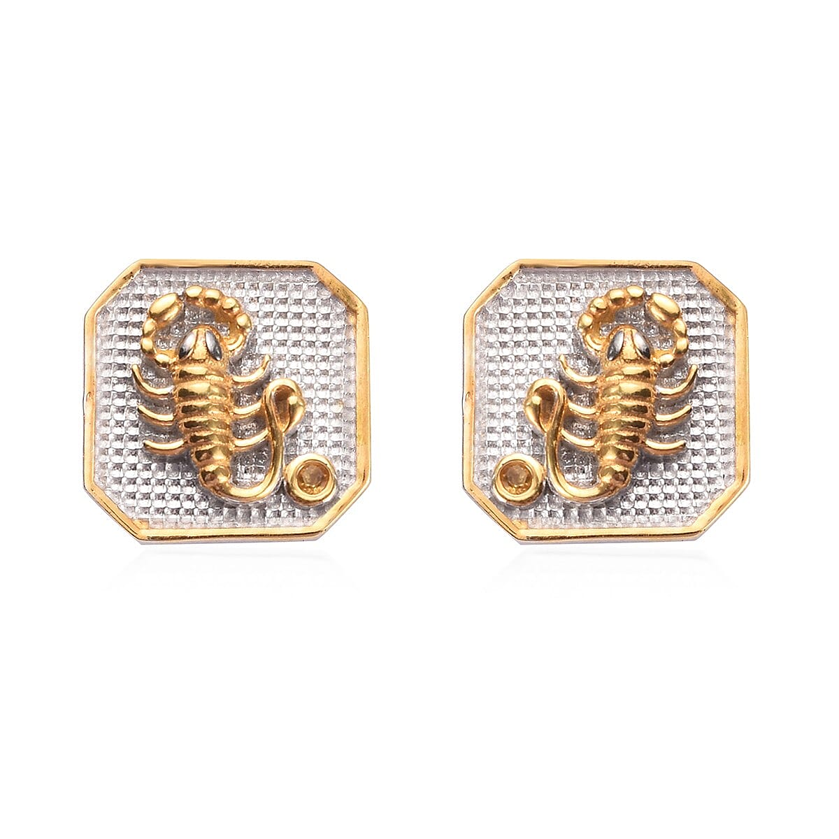 Citrine Scorpio Zodiac Stud Earrings (with Push Back) in Yellow Gold and Platinum Overlay Sterling Silver