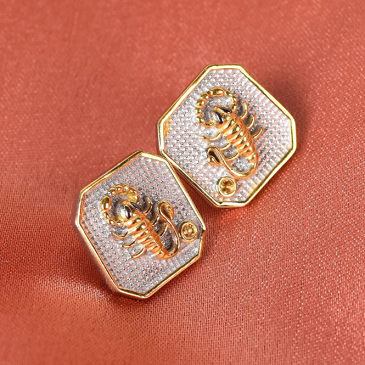 Citrine Scorpio Zodiac Stud Earrings (with Push Back) in Yellow Gold and Platinum Overlay Sterling Silver