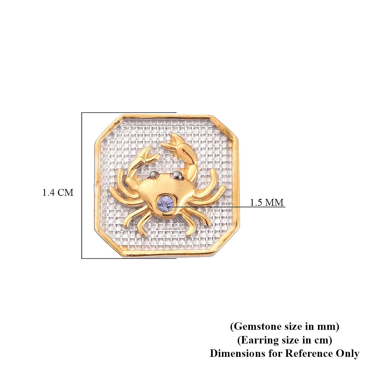 Tanzanite Cancer Zodiac Stud Earrings (with Push Back) in Platinum and Yellow Gold Overlay Sterling Silver