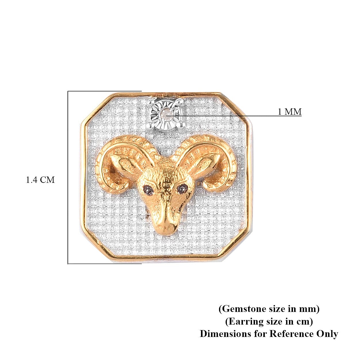 Diamond Aries  Zodiac Stud Earrings (with Push Back) in Yellow Gold and Platinum Overlay Sterling Silver