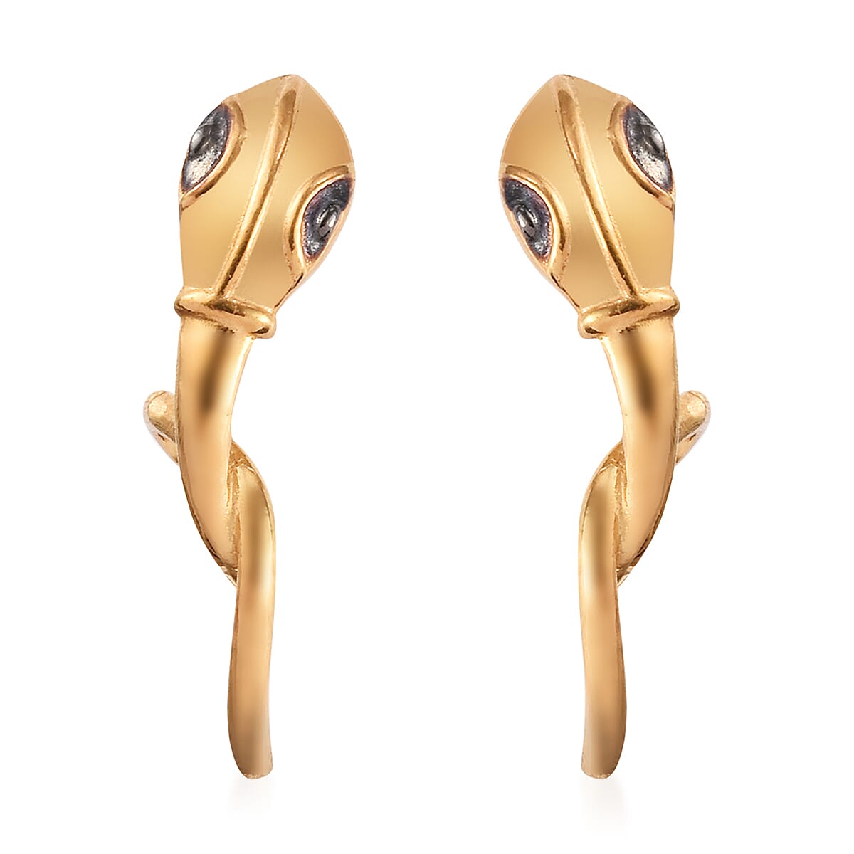 Designer Inspired - 14K Gold and Black Overlay Sterling Silver Serpent Earrings (with Push Back)