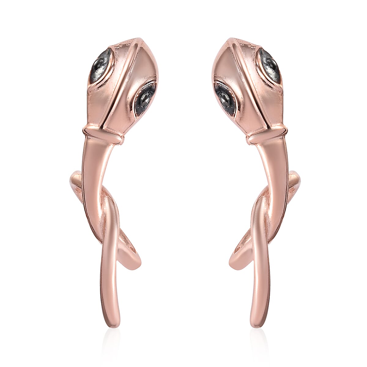 Designer Inspired - Rose Gold and Black Overlay Sterling Silver Serpent Earrings (with Push Back)
