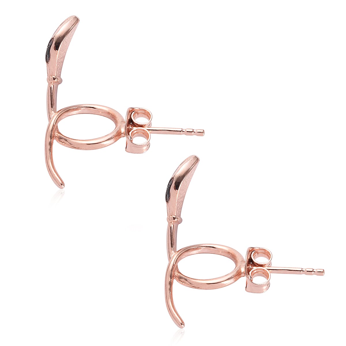 Designer Inspired - Rose Gold and Black Overlay Sterling Silver Serpent Earrings (with Push Back)