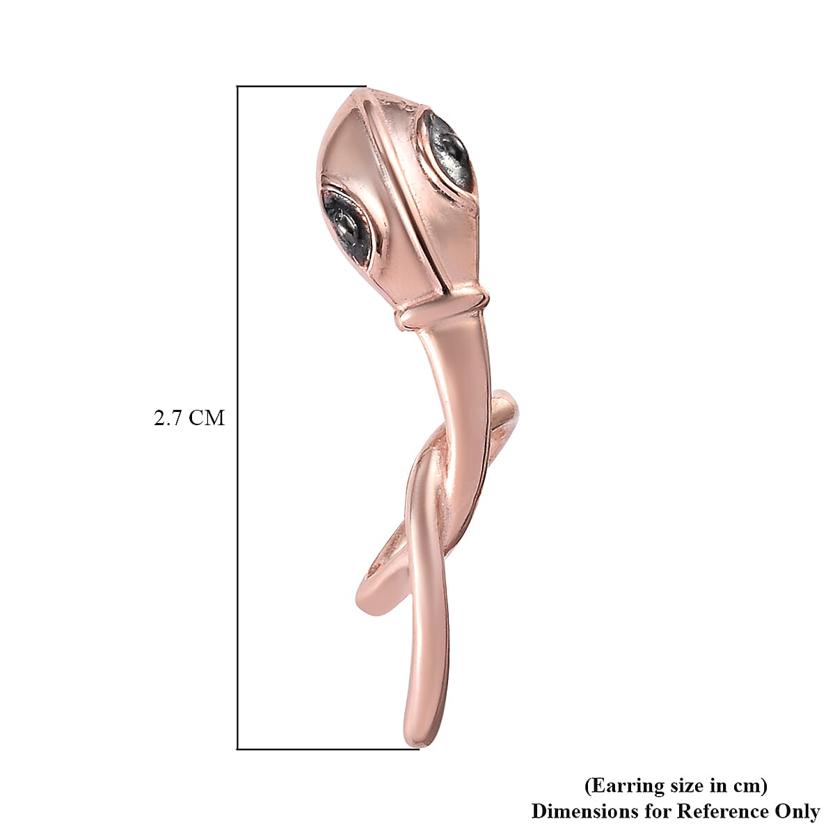 Designer Inspired - Rose Gold and Black Overlay Sterling Silver Serpent Earrings (with Push Back)