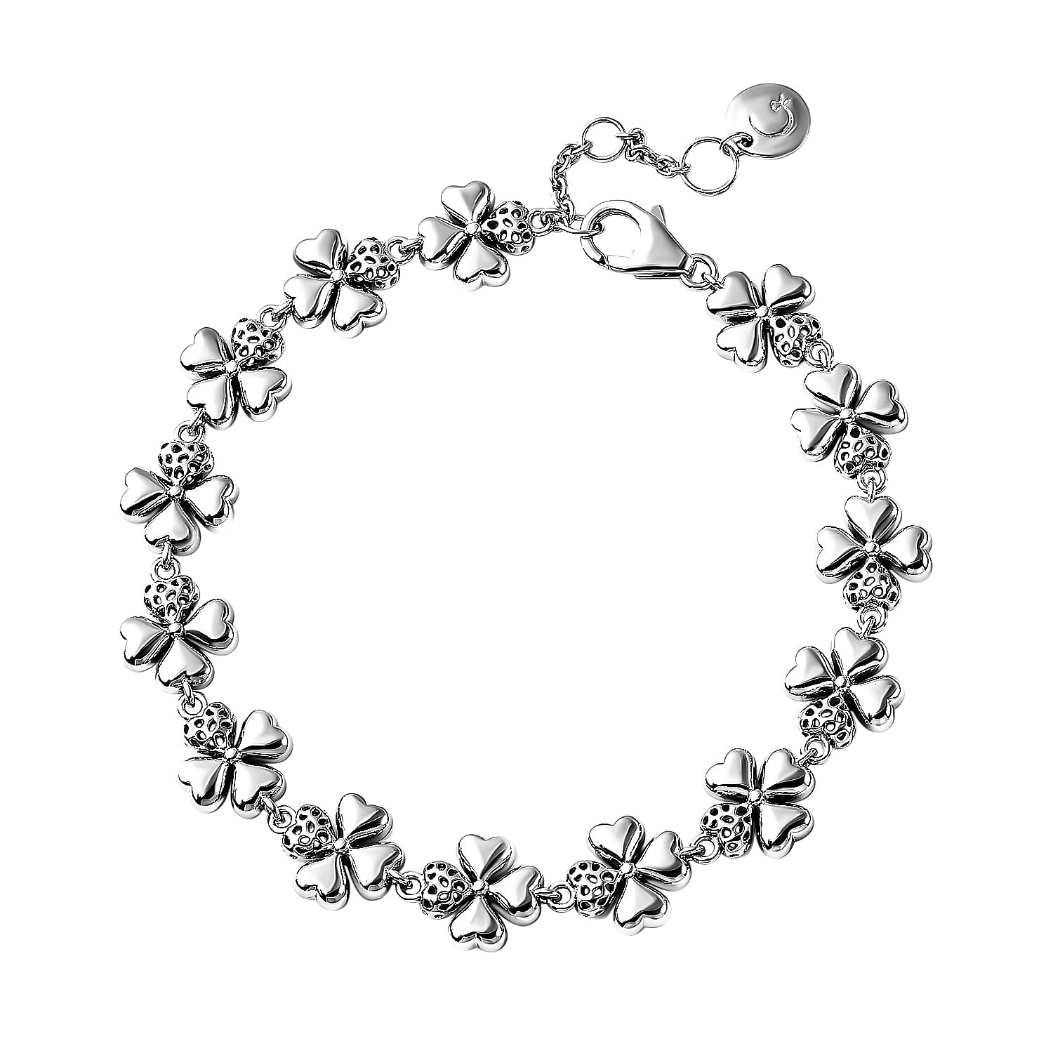 RACHEL GALLEY Leaf Collection Four Leaf Clover Inspired Bracelet in Rhodium Plated Sterling Silver