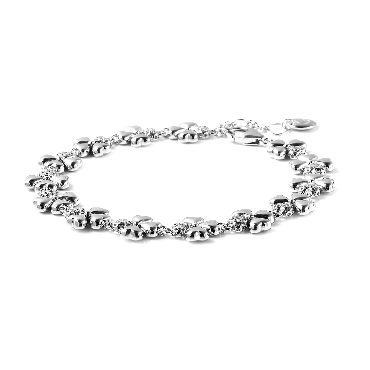 RACHEL GALLEY Four-Leaf Clover Inspired Bracelet (Size 8) in Rhodium Overlay Sterling Silver