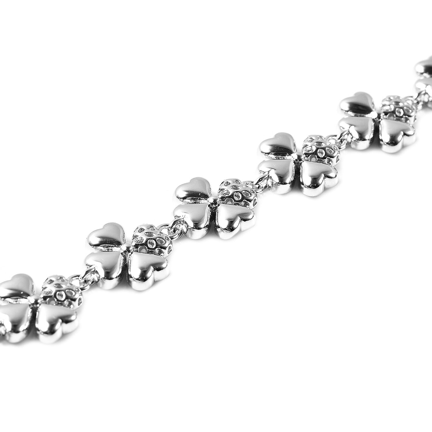 RACHEL GALLEY Four-Leaf Clover Inspired Bracelet (Size 8) in Rhodium Overlay Sterling Silver