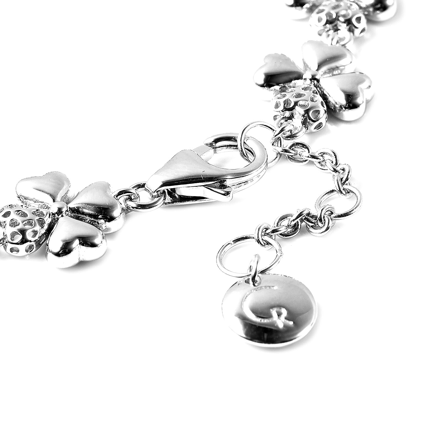 RACHEL GALLEY Four-Leaf Clover Inspired Bracelet (Size 8) in Rhodium Overlay Sterling Silver