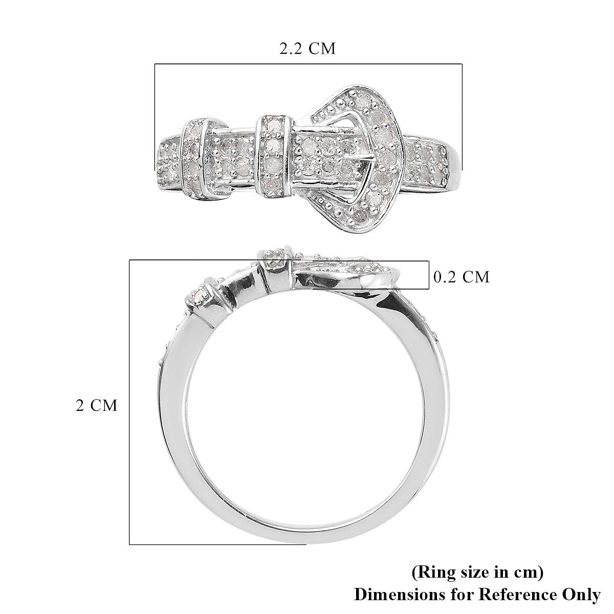 Designer Inspired- White Diamond Buckle Ring in Platinum Overlay Sterling Silver 0.33 Ct.
