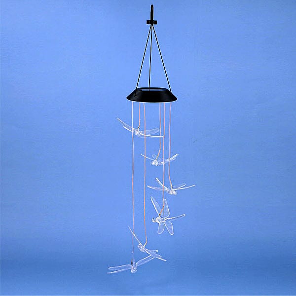 Solar Blue & Red Butterfly LED Wind Chime (Size 65x12.5 cm)