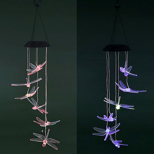 Solar Blue & Red Butterfly LED Wind Chime (Size 65x12.5 cm)