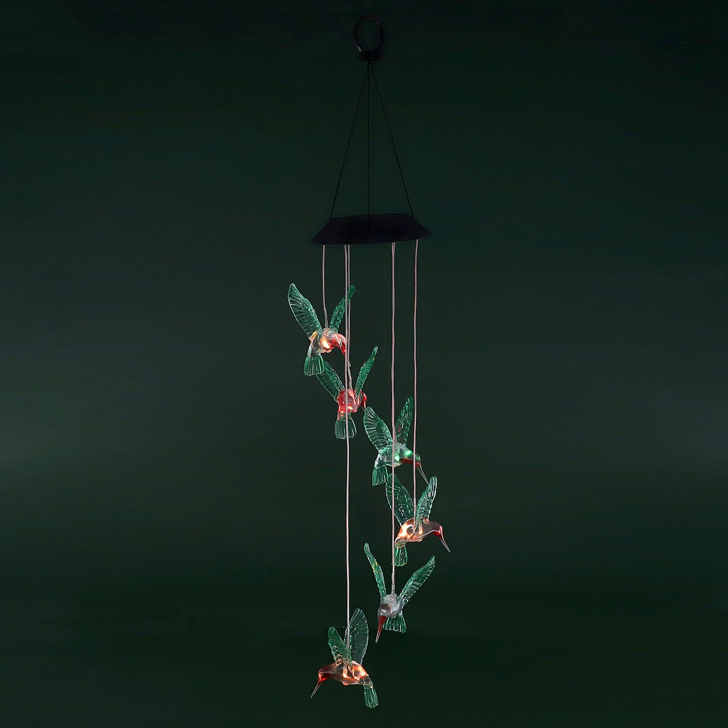 Solar Green & Red Hummingbird LED Wind Chime (Size 71.5x12.5 cm)