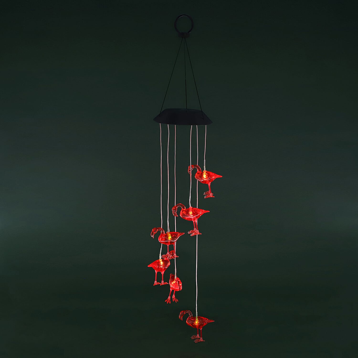 Solar Red Flamingo LED Wind Chime (Size 71.5x12.5 cm)