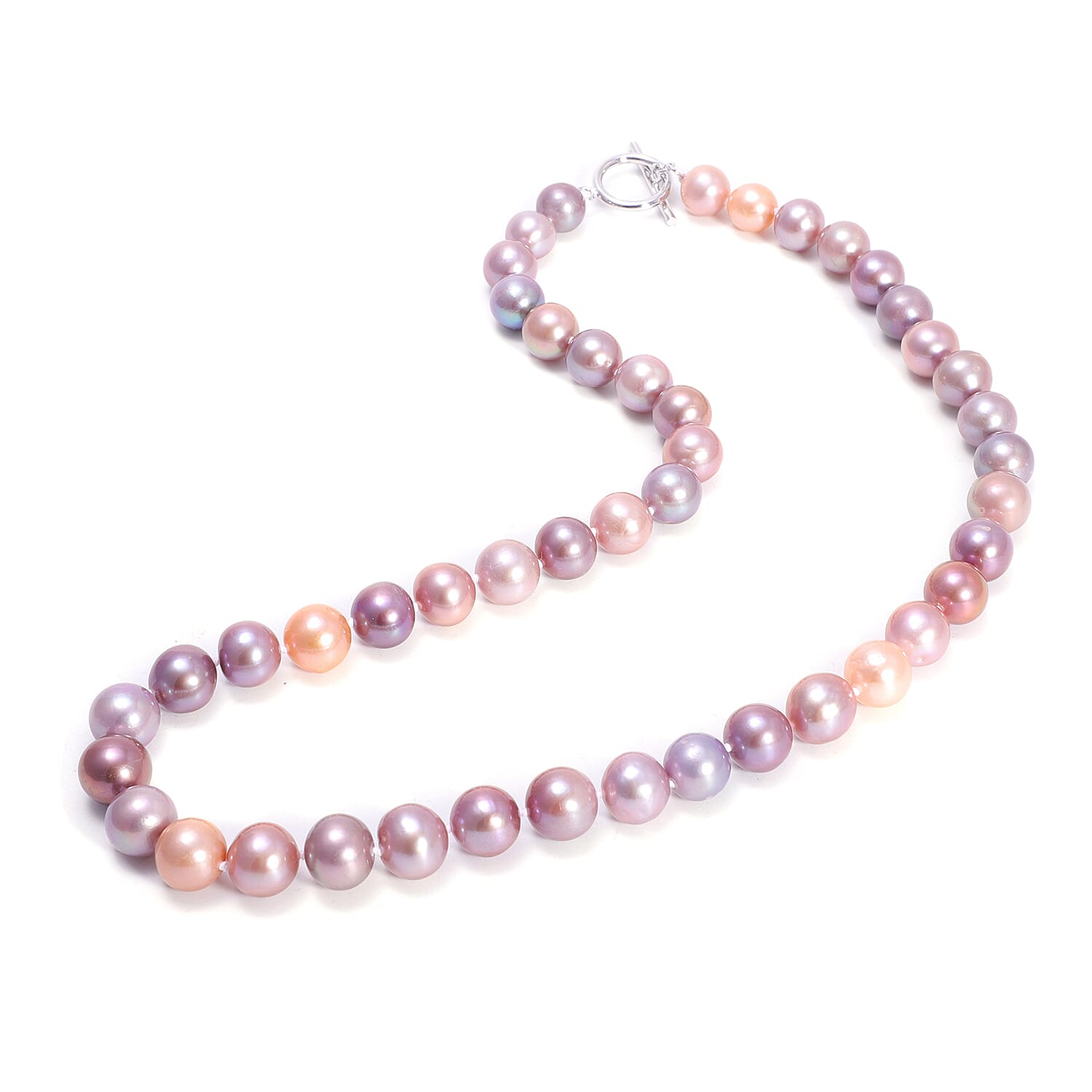 Multi Colour Edison Pearl Necklace (Size 20) in Rhodium Overlay Sterling Silver