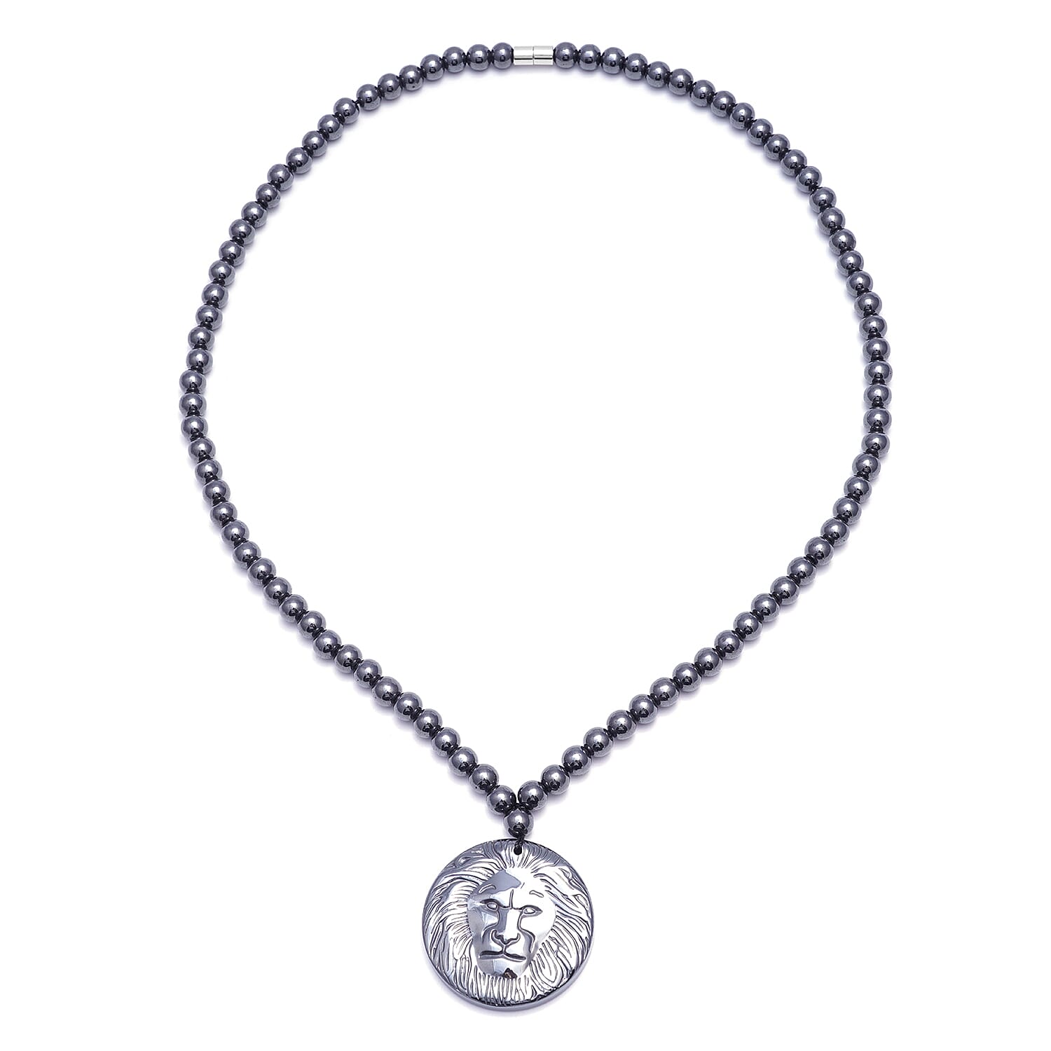 Hematite Beads Lion Necklace (Size 26) with Magnetic Lock 796.00 Ct.