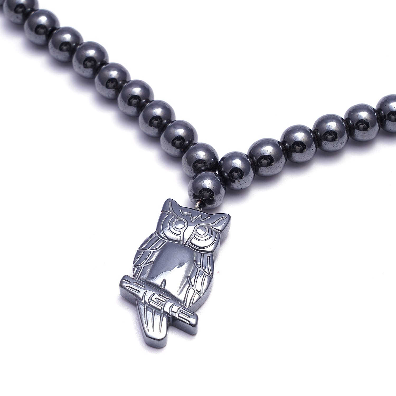 Hematite Beads Owl Necklace (Size 26) with Magnetic Lock 604.00 Ct.