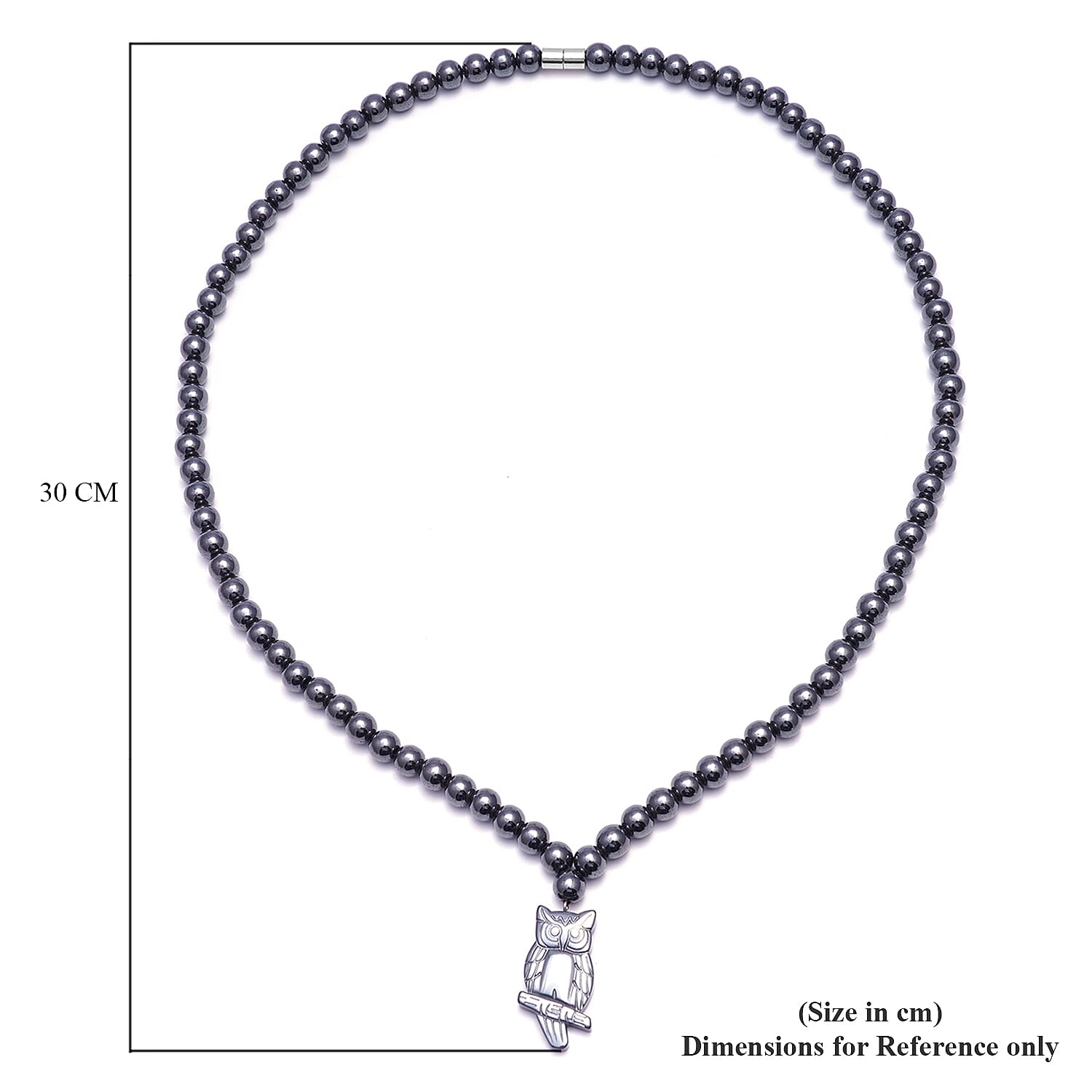 Hematite Beads Owl Necklace (Size 26) with Magnetic Lock 604.00 Ct.