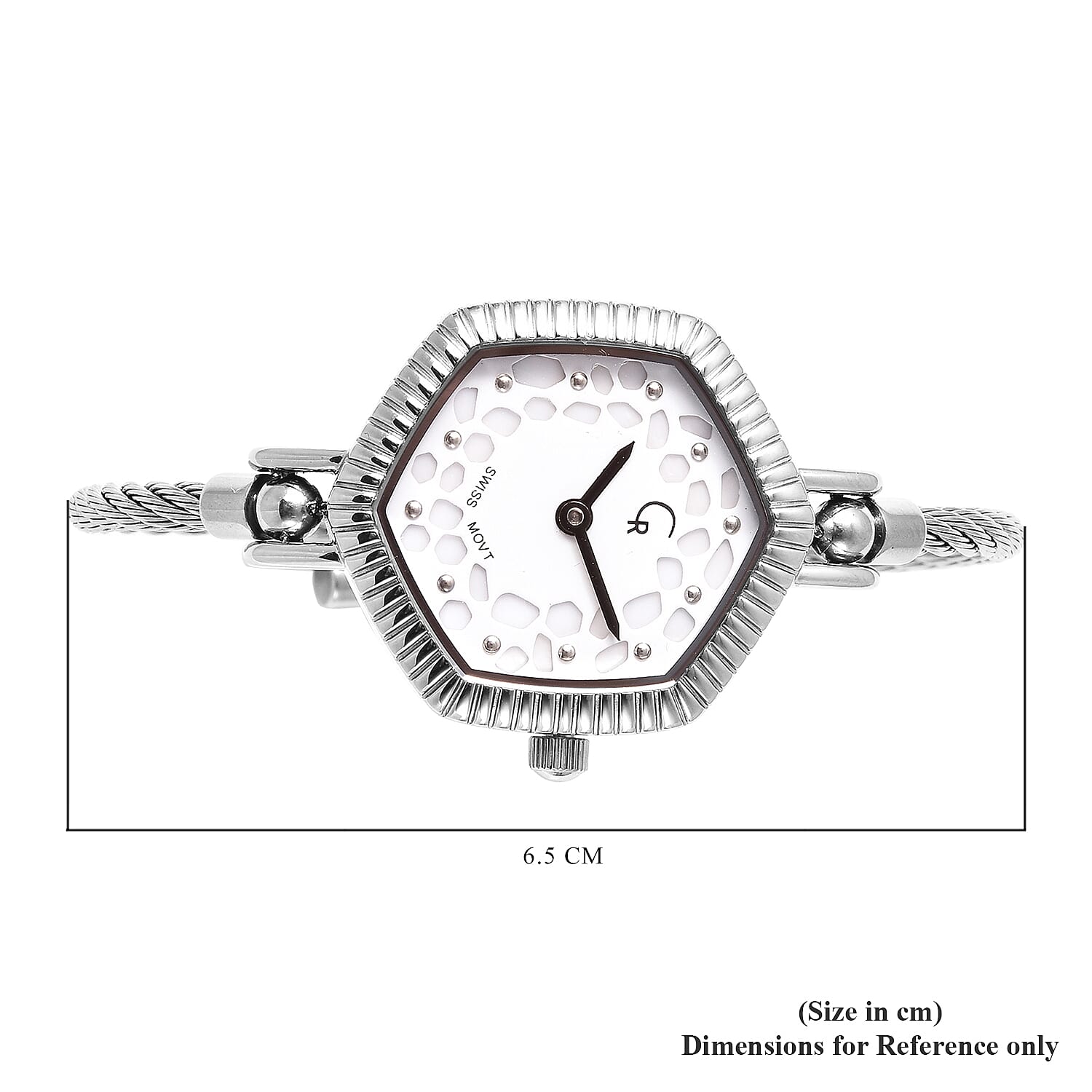 RACHEL GALLEY Swiss Movement 5ATM Water Resistant Lattice Design White MOP Dial Bangle Watch (Size 6.5-7) in Stainless Steel