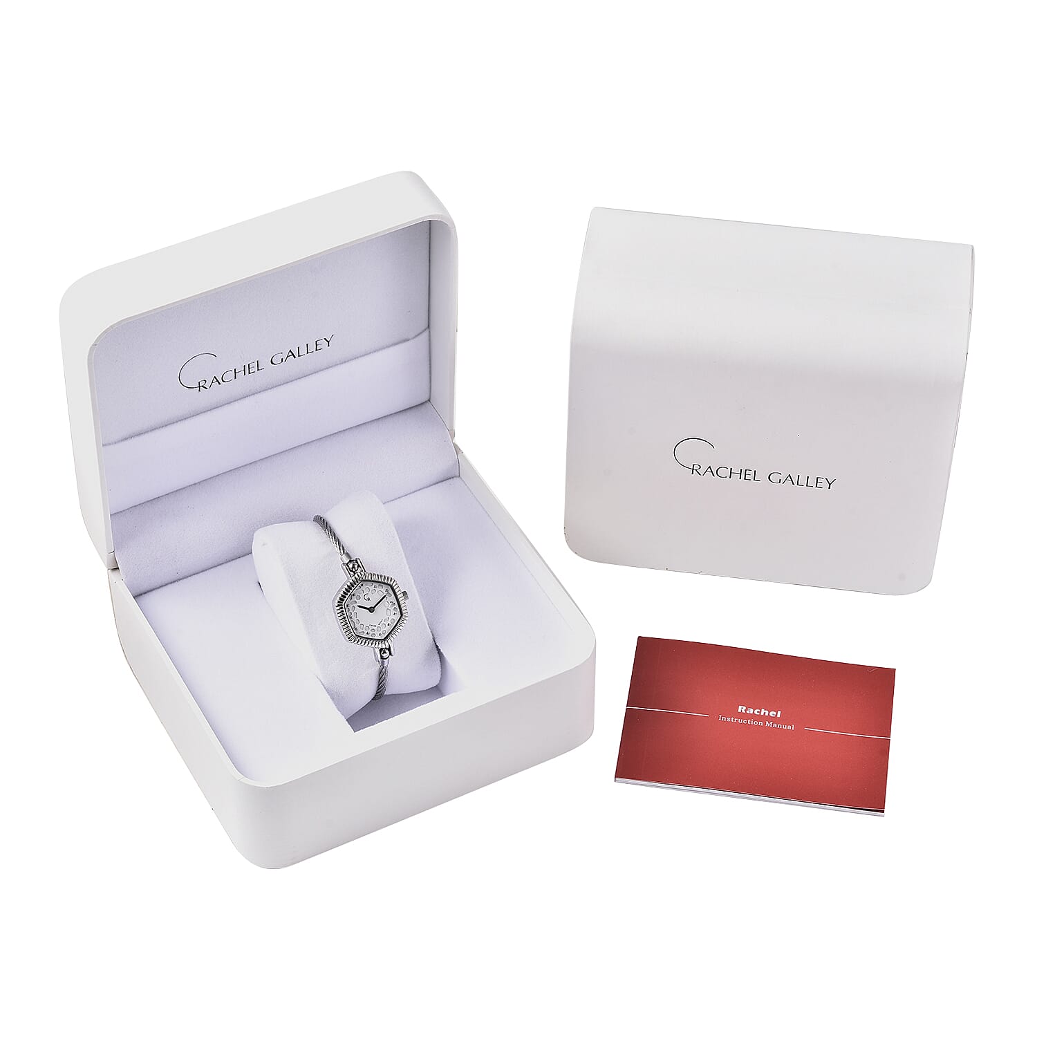 RACHEL GALLEY Swiss Movement 5ATM Water Resistant Lattice Design White MOP Dial Bangle Watch (Size 6.5-7) in Stainless Steel