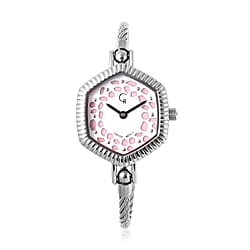 RACHEL GALLEY Swiss Movement 5ATM Water Resistant Lattice Design Pink MOP Dial Bangle Watch (Size 6.5-7) in Stainless Steel