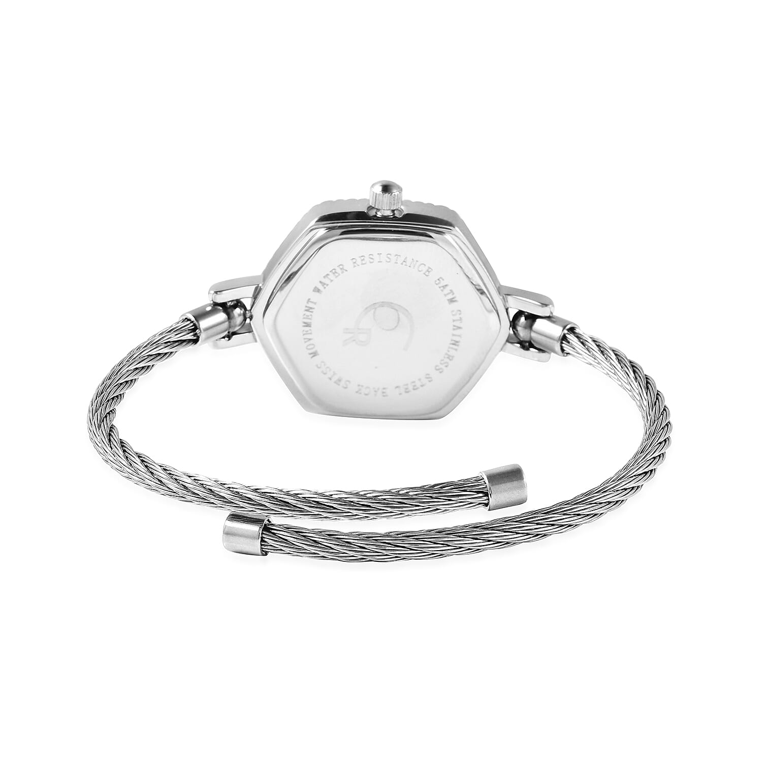 RACHEL GALLEY Swiss Movement 5ATM Water Resistant Lattice Design Pink MOP Dial Bangle Watch (Size 6.5-7) in Stainless Steel