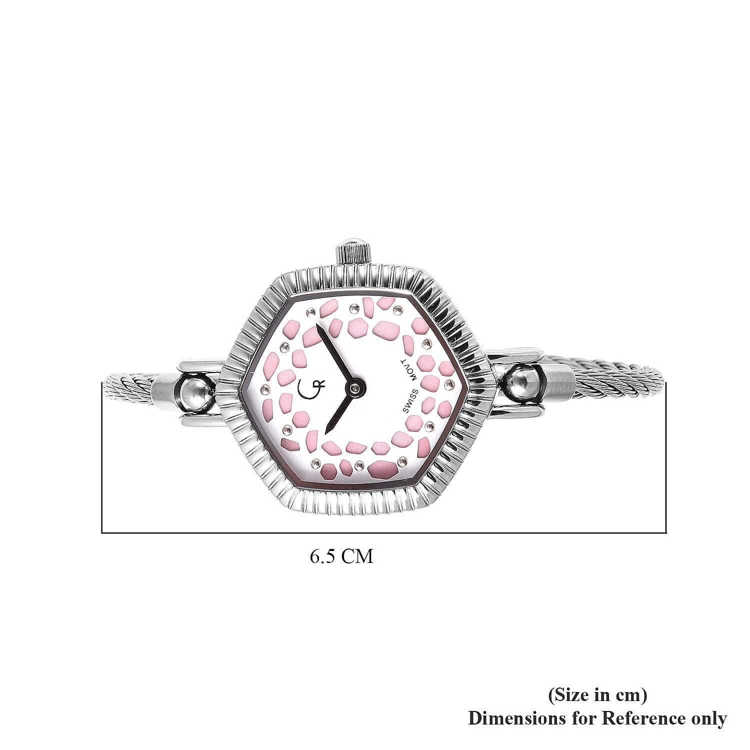 RACHEL GALLEY Swiss Movement 5ATM Water Resistant Lattice Design Pink MOP Dial Bangle Watch (Size 6.5-7) in Stainless Steel