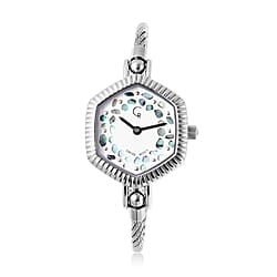 RACHEL GALLEY Swiss Movement 5ATM Water Resistant Lattice Design Abalone Shell Dial Bangle Watch (Size 6.5-7) in Stainless Steel