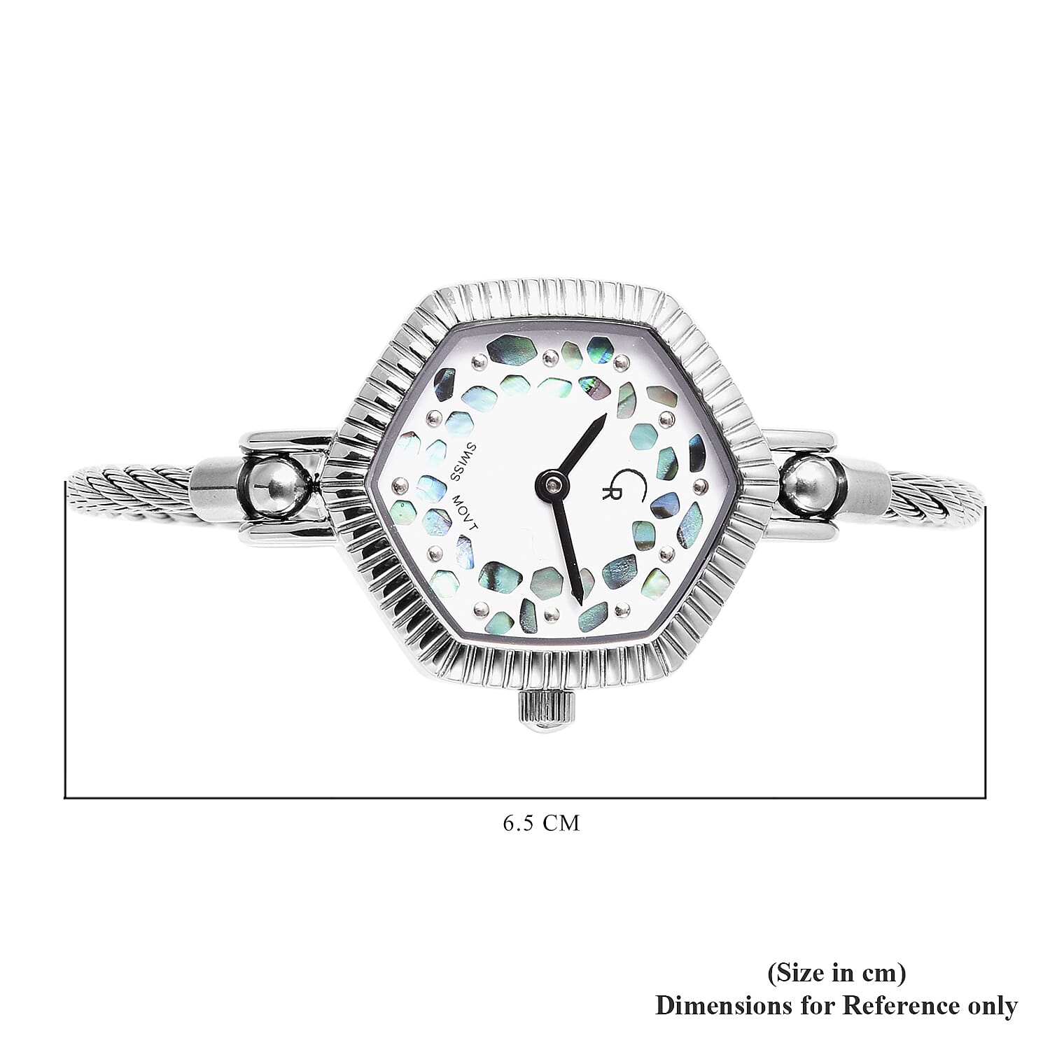 RACHEL GALLEY Swiss Movement 5ATM Water Resistant Lattice Design Abalone Shell Dial Bangle Watch (Size 6.5-7) in Stainless Steel