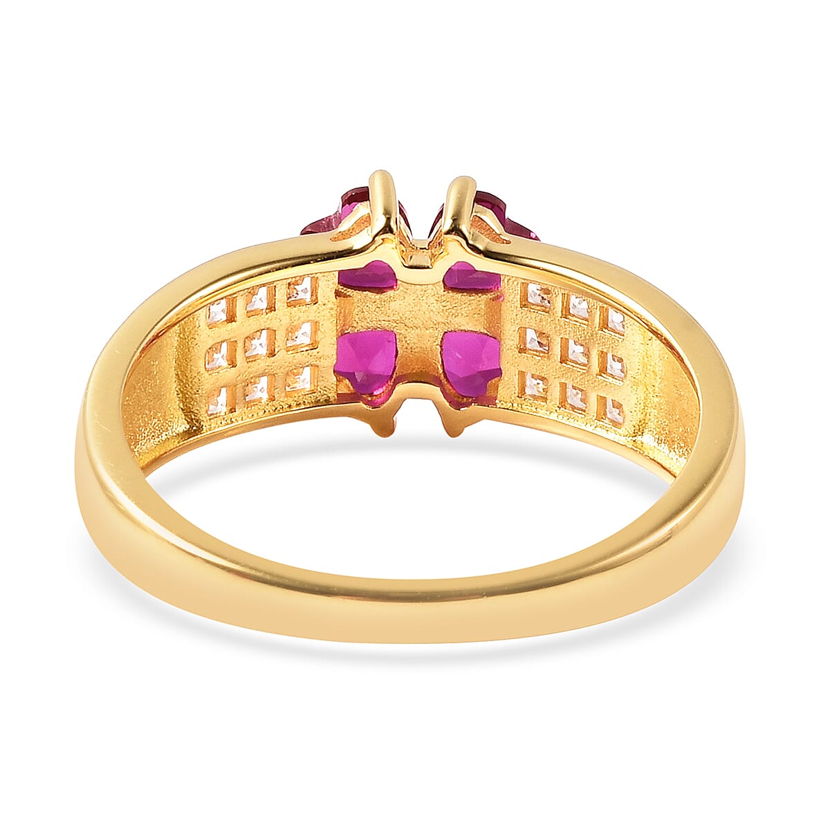ELANZA Simulated Ruby and Simulated Diamond Four-Leaf Clover Ring in Yellow Gold Overlay Sterling Silver
